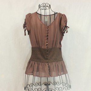 Anthropologie Odille Brown Silk Button Blouse 4